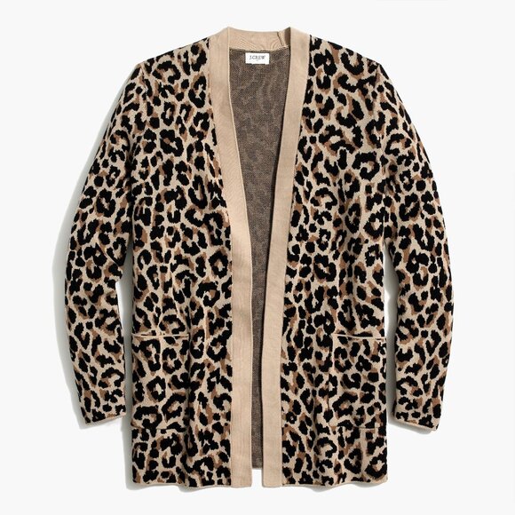 J. Crew Leopard Open Front Cardigan 100% Sweater Sz M - Picture 1 of 10